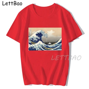Veľká Vlna Mimo Kanagawa Podľa Katsushika Hokusai Reprodukcie Grafické Tlače Tees Ženy Bavlnené Tričko Vintage O-Krku Bežné