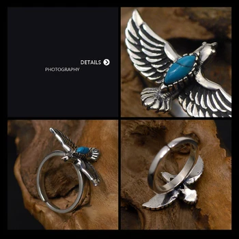Pure 925 Sterling Silver Šperky Eagle Krúžky Široký Verzia Bired Mužov Signet Ring Pre Ženy Špeciálny Vianočný Darček 1094