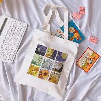 Ženské Umenie Ramenný Plátené tašky Van Gogh, Harajuku, Kvet Umenia, Nové Urza Taška, Zaujímavé, Veľkú Kapacitu, Plátené tašky