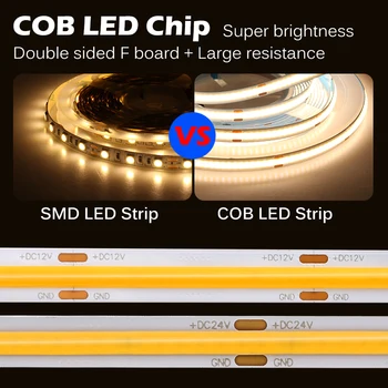 COB LED Pásy Svetla 320 384 528 Led Vysokej Hustoty Super Svetlé Flexibilné COB LED Svetlá DC12V 24V Teplé/Prírodná Biela LED Páska 5 M