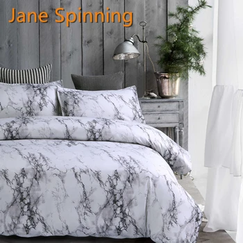 Jane Spinning Vytlačené Mramoru posteľná bielizeň Nastaviť Bielu Perinu Kráľ, Kráľovná Veľkosť Deky Kryt Stručný Obliečky Cumlík Kryt GG08#