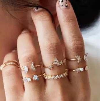 Krúžky, Sada pre Ženy Geometrické Sun Star Tvar Prstene pre Ženy Šperky Prstene s Krištáľovo Zliatiny Šperky, Doplnky, Veľkoobchod