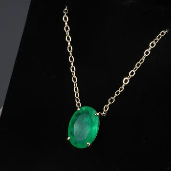 Rainbamabom Vintage Pevné Mincový Striebro Oválne Emerald Drahokam Svadobné 18K Žlté Zlato Nezávislá Náhrdelník Jemné Šperky Veľkoobchod