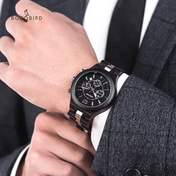 BOBO VTÁK Relogio Masculino Luxusné Značky Vojenské Hodinky Quartz Dátum Náramkové hodinky Dreva Chronograf Chronometra Darček pre Otca J-R22