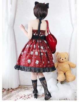 Gothic, vintage sladké lolita šaty s uväzovaním za falbala bowknot tlač vysoký pás viktoriánskej šaty kawaii dievča gothic lolita jsk loli