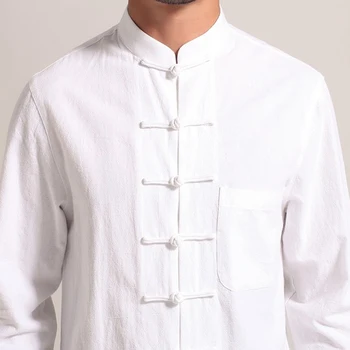 Biele pánske Bavlnené Prádlo s Dlhým rukávom Kung Fu Tričko Classic Čínsky Štýl Tang Oblečenie Veľkosti S M L XL XXL XXXL Hombre Camisa Mim