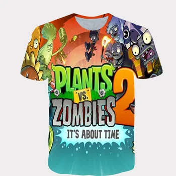Letné Chlapci 3D Hra Dizajn, Modré tričko Rastliny vs Zombies 2 Vytlačené Dievčatá Streetwear Deti detský Oblečenie Baby Vtipné Tričko