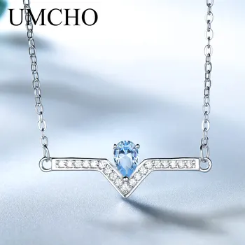 UMCHO Šterlingov 925 Strieborný Náhrdelník Vytvorený Nano Sky Blue Stone Reťazca Náhrdelníky Pre Ženy Výročie Zapojenie Šperky