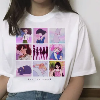Sailor Moon Kawaii t shirt 2019 mačka harajuku ženy ulzzang t-shirt kórejský grafický hornej cartoon tričko krátky rukáv žena legrační