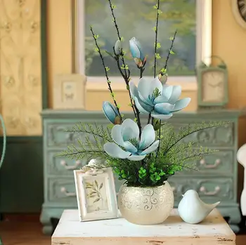 Moderné Kvet Magnólie+Umelý Kvet Bytového Zariadenia, Dekorácie Kvetináč Obývacie Plochy Kvet Usporiadanie Ornament Umenie