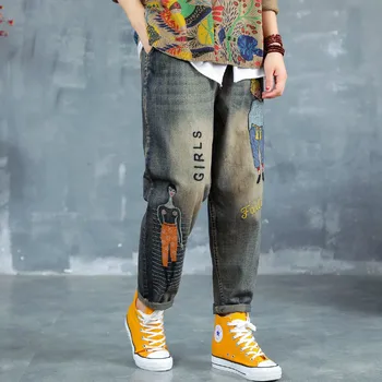 Max LuLu Jeseň Kórejský Móda Jeseň Dámy Punk Streetwear Dámske Výšivky Roztrhané Džínsy Vintage Žena Vytlačené Hárem Nohavice