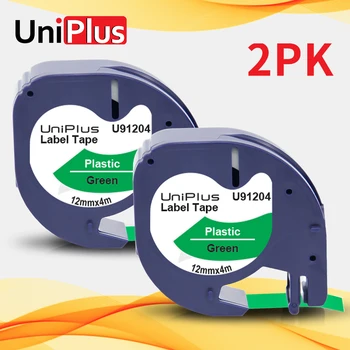 UniPlus 2PK 91334 Tlačiarne Páska 12mm Nahradiť DYMO 91224 91204 LT Označenie Páska Black na Zelenej Nepremokavé Pásky pre DYMO Letratag XR
