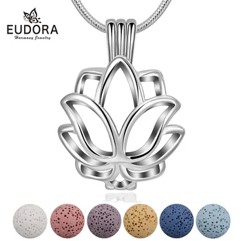 EUDORA 14 mm Lotus blossom Lockets Prívesok Aromaterapia medailón Difúzor Náhrdelník fit Sopečnej Lávy Kameň Loptu Jemné Šperky K325