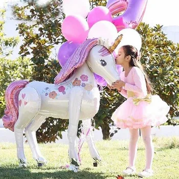 Unicorn Dekorácie Dodávky 3D Veľké Unicornio Chôdza Zvierat Fóliové Balóniky Dievčatá Narodeniny Tému Party Dekor Priazeň