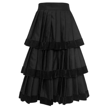 XITAO Patchwork Vintage Volánikmi Multi Layer Sukne Ženy 2019 Jeseň Nový Štýl Black Prírodné Pás Riadok Sukne, Elegantné GCC2095