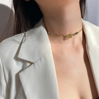 HUANZHI 2020 Jednoduché Kovové Geometrické Opasku Náhrdelník Had Kosti Reťazca Osobnosti Náhrdelník Clavicle Choker pre Ženy Šperky