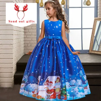Nový Rok dievčatá Vianočné princezná Dlhé šaty Európskych a Amerických detí viaceré štýly tlače tému party šaty