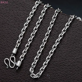 BOCAI S925 mincový striebro náhrdelník šperky Thai strieborné pánske despotický 4 mm náhrdelník reťazca nový náhrdelník sveter reťazca