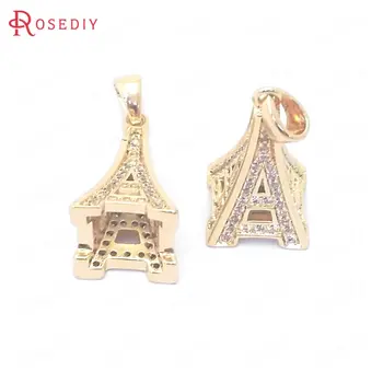 (39064)2 KS Výška 20 MM 24K Gold Farbe Mosadze a Zirkón Eiffelova Veža Charms Prívesky, Šperky Uskutočňovanie Dodávok Diy Príslušenstvo