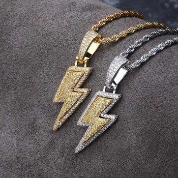 Nové módne hip hop zirkón lightning prívesok náhrdelník muži ženy reťazca náhrdelník biker punk náhrdelník s príveskom, šperky Veľkoobchod