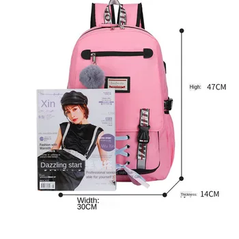Ružová Plátno Školské Tašky USB Nabíjanie Anti-theft Schoolbags pre Dievčatá Batoh, Veľká Kapacita Školskej Teenagerov, Ženy Batoh