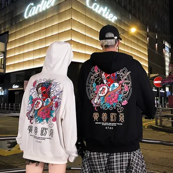 Hip Hop Mens Mikina S Kapucňou, Ghost Čínsky Znak Tlače Harajuku Hoodie Streetwear 2020 Jeseň Bežné Čierny Pulóver Bavlna