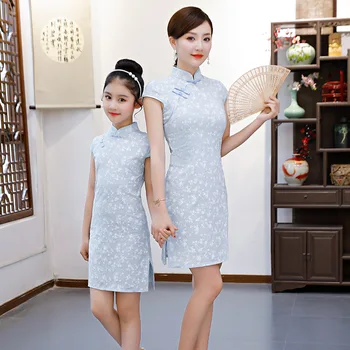 čínsky vintage štýl, matka, dcéra šaty 2019 letné nový dizajn cheongsam the1920s matka detské oblečenie, oblečenie rodina