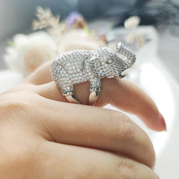 Veľmi Veľký Slon krúžok Žien Zvierat Šperky Plný Crystal Cubic zirconia kamene Veľké Krúžky Medené Šperky