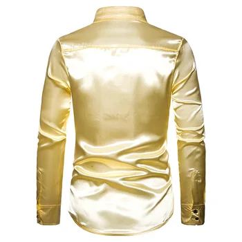 Pánske Hodvábny Satén Hladké Tričko Luxusné Zlaté Sequin Smoking Tričko Strany Fáze Výkonu Svadobné Šaty, Košele Košieľka Homme