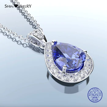 Shipei Prírodné Sapphire Kvapka Vody Náhrdelník pre Ženy 925 Sterling Silver Enagament Náhrdelník Jemné Šperky Darček