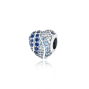 Autentické 925 Sterling Silver Korálky Blue & Ružové Šumivé Kvet Srdcom Charms fit Pôvodné Európske Náramky Ženy DIY Šperky