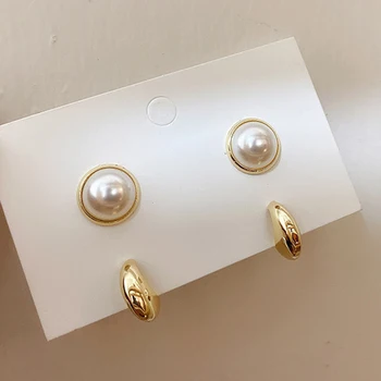 2020 Nové Módne Zlato Strieborná Farba Kolo Pearl Polovici Loptu Dot Malé Stud Náušnice pre Ženy Príslušenstvo kórejský Náušnice Šperky