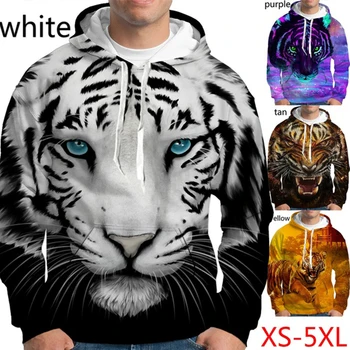 Módne Mens Hoodies Mikina 3d White Black Tiger Tlač Hoodies
