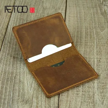 AETOO Mini držiteľa karty, crazy horse kože ručne cowhide vodičský preukaz taška, malé mince kabelku