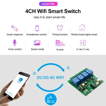 Ewelink Inteligentné Diaľkové Ovládanie Prepnite položku Wifi Modul 4CH 7 - 32V 85-250V 10A Relé, RF Diaľkové Pracovať s Alexa IFTTT pre Smart Home