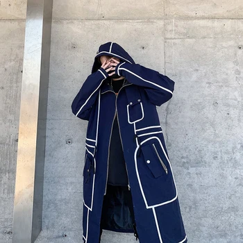 2020 zimné vlnené kabát kórejská verzia voľné mužov dlhej časti windbreaker mužskej mládeže bunda trend Japonsko Štýl Prekladané hip hop