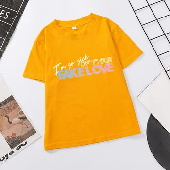 Bangtan Chlapci FALOŠNÁ LÁSKA T-Shirts Letné Baby Dievčatá Krátky Rukáv Bavlna Topy Deti Bežné kórejský Kpop List Tlač Deti Oblečenie