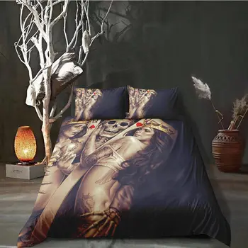 3D Tlač Čierny lebkový posteľná bielizeň nastaviť lebky perinu king size s obliečka na vankúš bedlines