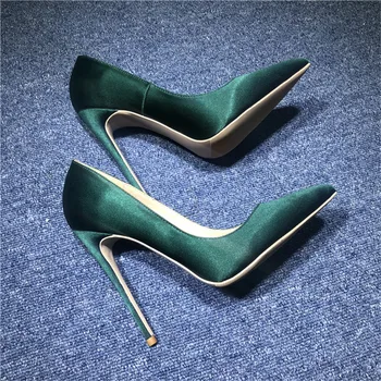 Blackish zelený hodváb jar čerpadlá ukázal prst 12 cm vysoké podpätky dámy plytké dámske topánky strana večer nočný klub BM021 ROVICIYA