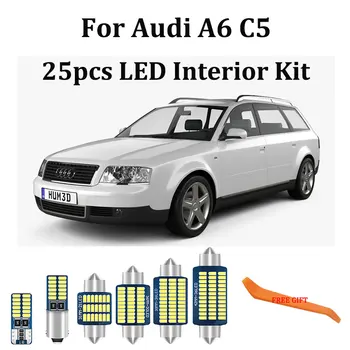 25pcs Biela, Canbus led interiéru Vozidla svetla Kit pre Audi A6 S6 RS6 C5 4B Quattro Sedan Avant Interiérové LED Svetla Kit (1998-)