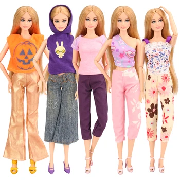 Hot predaj Módnych 15 položiek/ set bábika príslušenstvo =5 Bábiky oblečenie na Denné Nosenie, Nohavice Náhodné+10 Obuv Pre Barbie Hra, Hračky pre Dievča