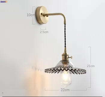IWHD Nordic Meď, Sklo LED Nástenné Svietidlá Prepínač Spálne, Kúpeľňa Zrkadlo Loft Vintage Nástenné Svietidlo Edison Wandlamp Osvetlenie