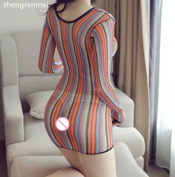 Shengrenmei 2019 Ženy, Pstruh Sleepwear Sexy Spodnú Bielizeň Cosplay Žena S Dlhými Rukávmi Šaty Módne Prúžok Košieľky Nightdress