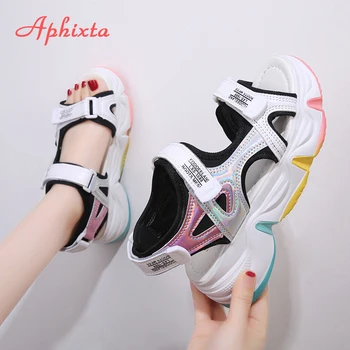 Aphixta Veľká Veľkosť 42 Klinové Podpätky dámske Sandále Rainbow Jediným Dizajn Žena 5,5 cm Platforma Sandále Výšky Rastúci Topánky Ženy