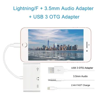Reilim OTG Adaptér Pre Lightning konektor 3,5 mm Audio jack, USB klávesnice, slúchadlá reproduktor converter Pre iPhone XS XR iPad/iPod, ios 14
