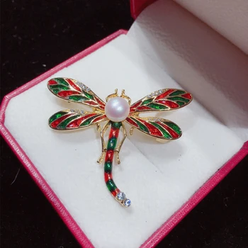 SHDIYAYUN 2019 Nový Pearl Brošňa Smalt Dragonfly Brošňa Pre Ženy Vintage Zlatá Brošňa Kolíky Prírodné Sladkovodné Perly Šperky Darček