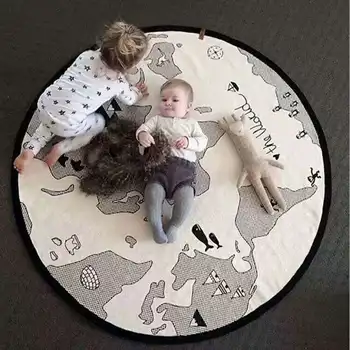 Hrať Mat mapu sveta Baby Rohože Novorodenca Plazenie Deka Bavlna Kolo Podlahy, Koberce, Koberce, Rohože pre Deti Detská Izba Decor