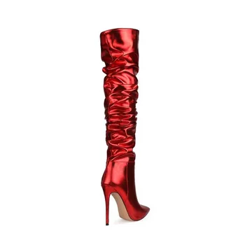 Britský štýl Sexy super vysokú stiletto päty dámske čižmy nad kolená záhyby móda, topánky žena, topánky na vysokom opätku sexy
