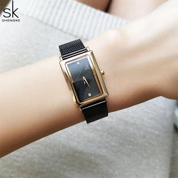 Shengke Nový Top Značky Luxusné Ženy Sledovať Obdĺžnik Dial Elegantné Quartz Japonskej Dámske Náramkové Hodinky Vodotesné Darček Reloj Mujer