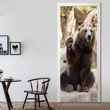 77x200cm Tvorivé Zvierat medveď Hnedý Dvere Nálepky Maľby, Tapety Plagát na Stenu-Nálepky, Spálne, Obývacia Izba Domáce Dekorácie